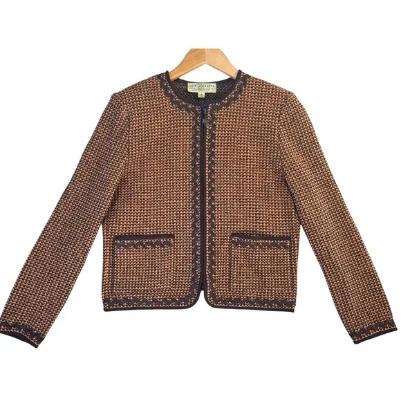 ST. JOHN COLLECTION Women's Size 6 Brown Tan Knit Full Zip Jacket Cardigan USA - Picture 1 of 9